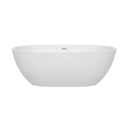 Wyndham Collection Juno 67" Freestanding Bathtub in White With Shiny White Drain and Overflow Trim