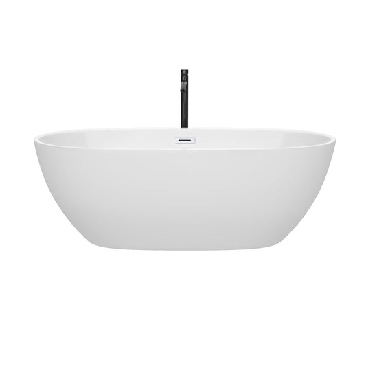 Wyndham Collection Juno 67" Freestanding Bathtub in White With Shiny White Trim and Floor Mounted Faucet in Matte Black