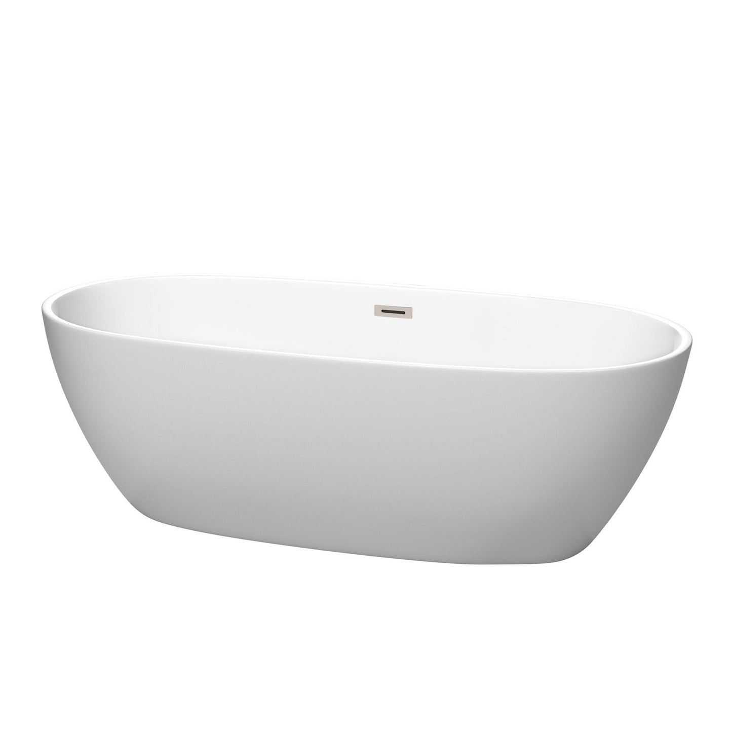 Wyndham Collection Juno 71" Freestanding Bathtub in Matte White With Brushed Nickel Drain and Overflow Trim