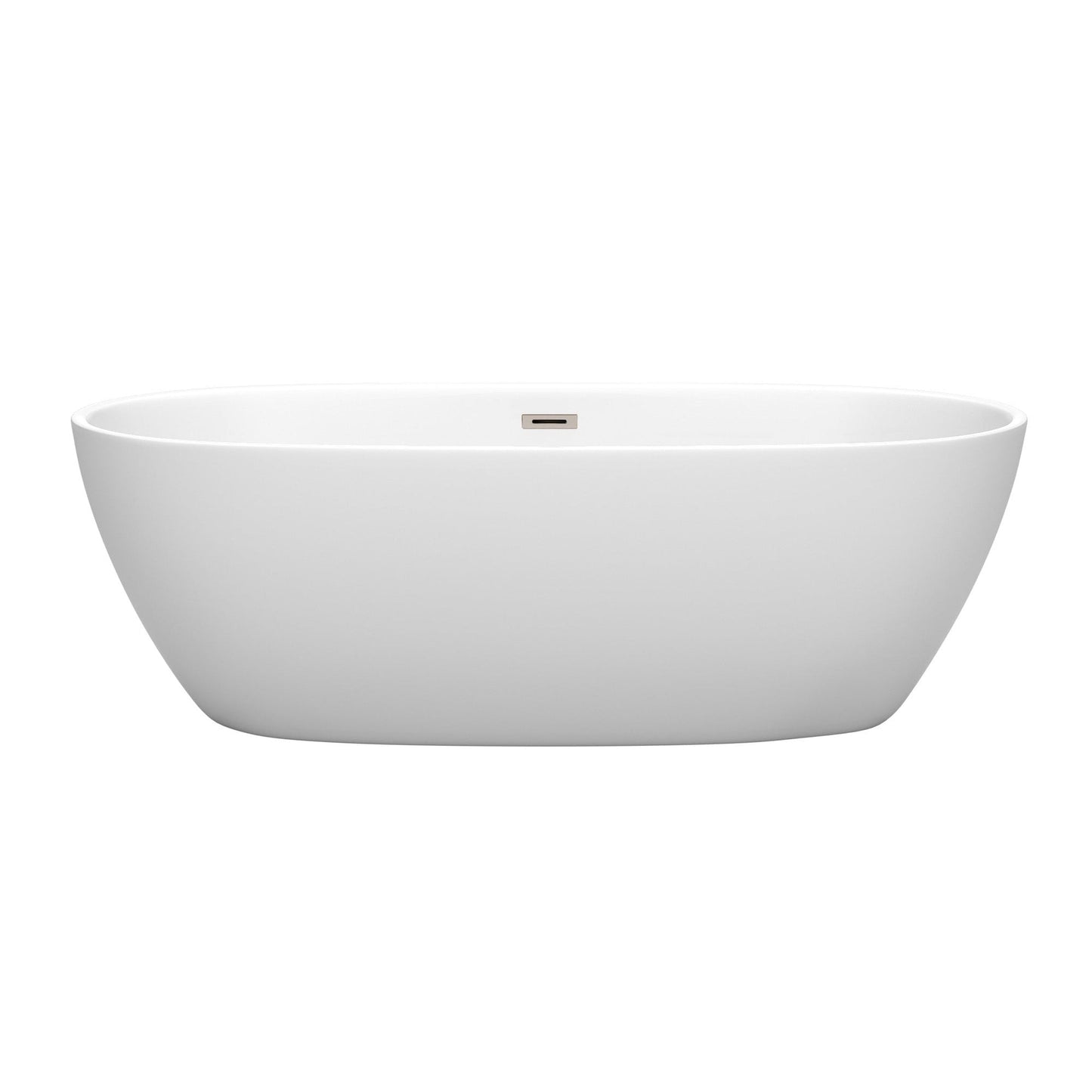 Wyndham Collection Juno 71" Freestanding Bathtub in Matte White With Brushed Nickel Drain and Overflow Trim