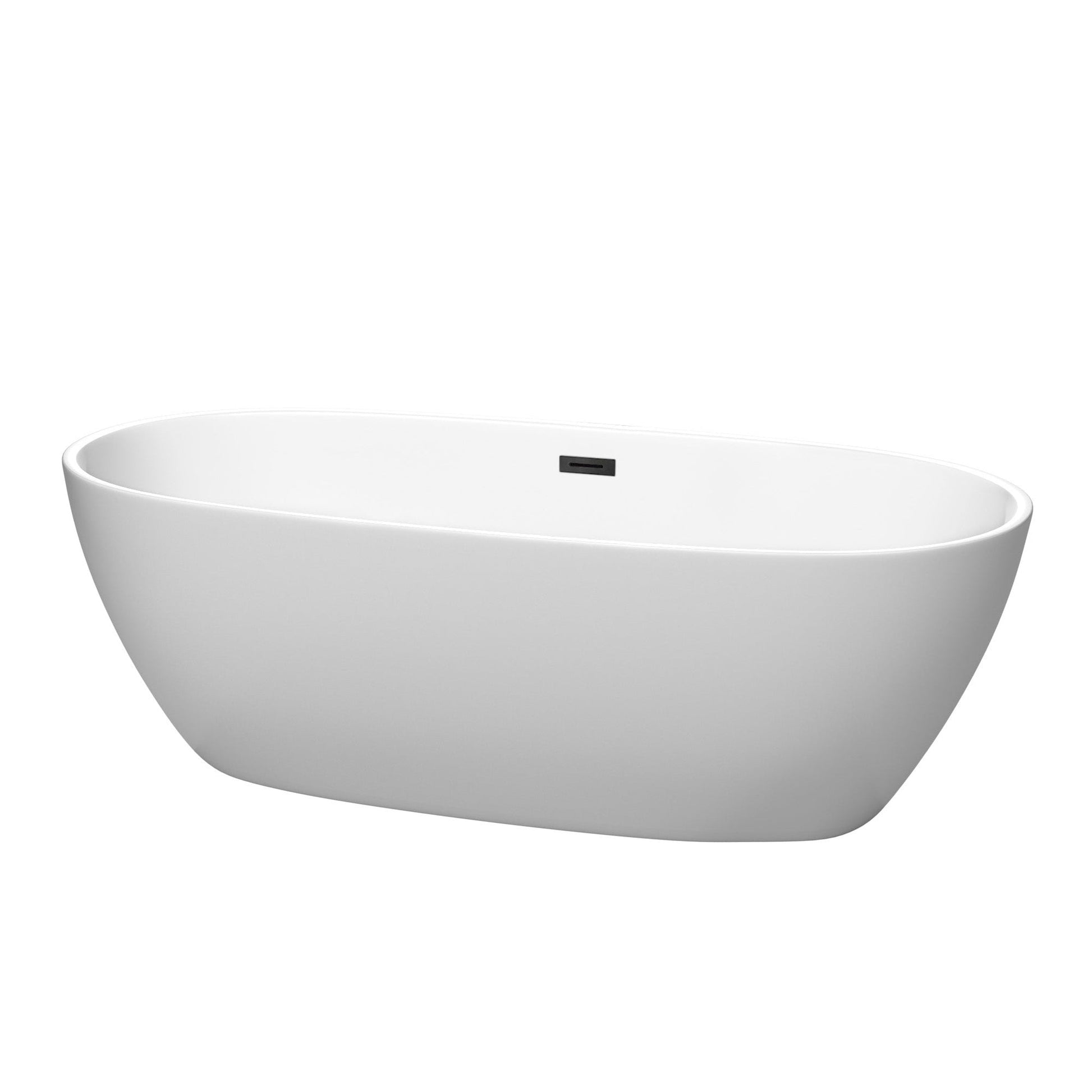 Wyndham Collection Juno 71" Freestanding Bathtub in Matte White With Matte Black Drain and Overflow Trim