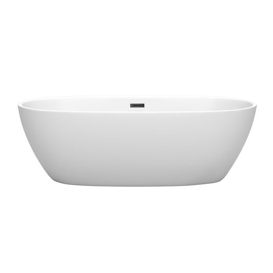 Wyndham Collection Juno 71" Freestanding Bathtub in Matte White With Matte Black Drain and Overflow Trim