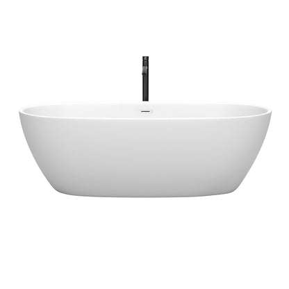 Wyndham Collection Juno 71" Freestanding Bathtub in Matte White With Shiny White Trim and Floor Mounted Faucet in Matte Black