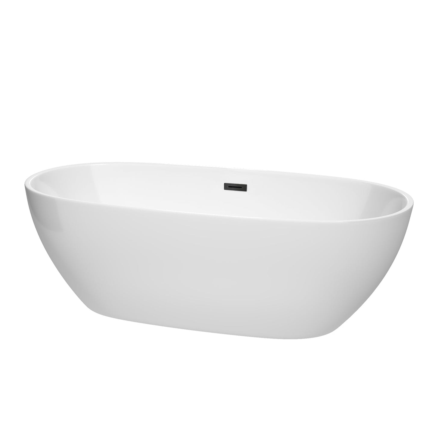 Wyndham Collection Juno 71" Freestanding Bathtub in White With Matte Black Drain and Overflow Trim