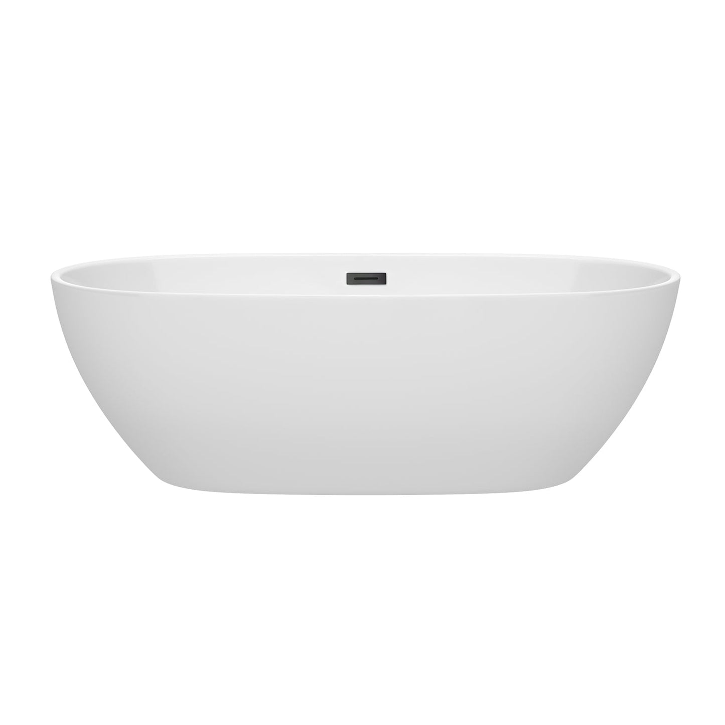 Wyndham Collection Juno 71" Freestanding Bathtub in White With Matte Black Drain and Overflow Trim