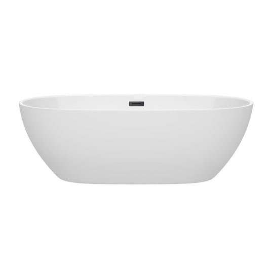 Wyndham Collection Juno 71" Freestanding Bathtub in White With Matte Black Drain and Overflow Trim