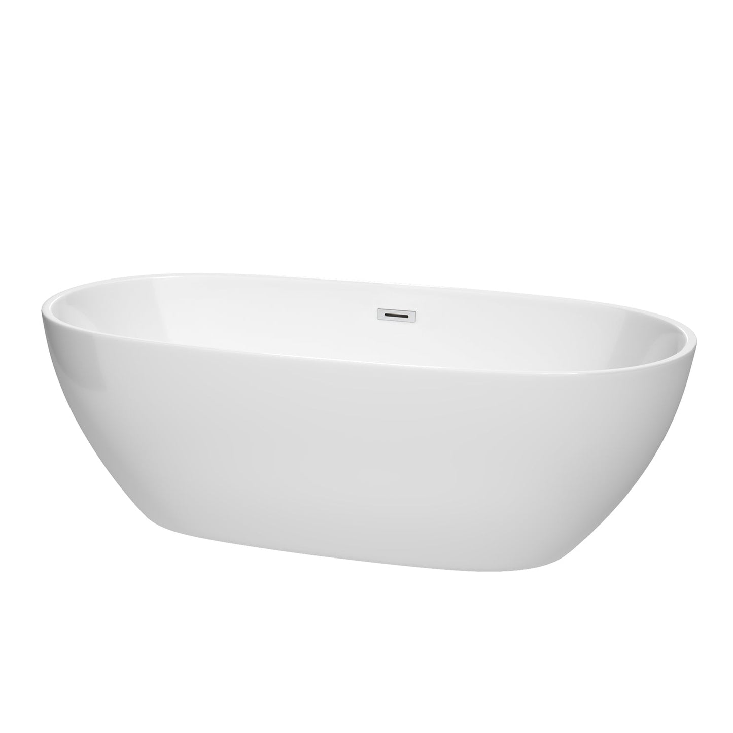 Wyndham Collection Juno 71" Freestanding Bathtub in White With Polished Chrome Drain and Overflow Trim