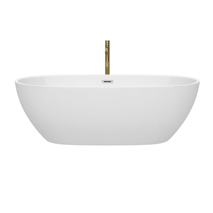 Wyndham Collection Juno 71" Freestanding Bathtub in White With Polished Chrome Trim and Floor Mounted Faucet in Brushed Gold