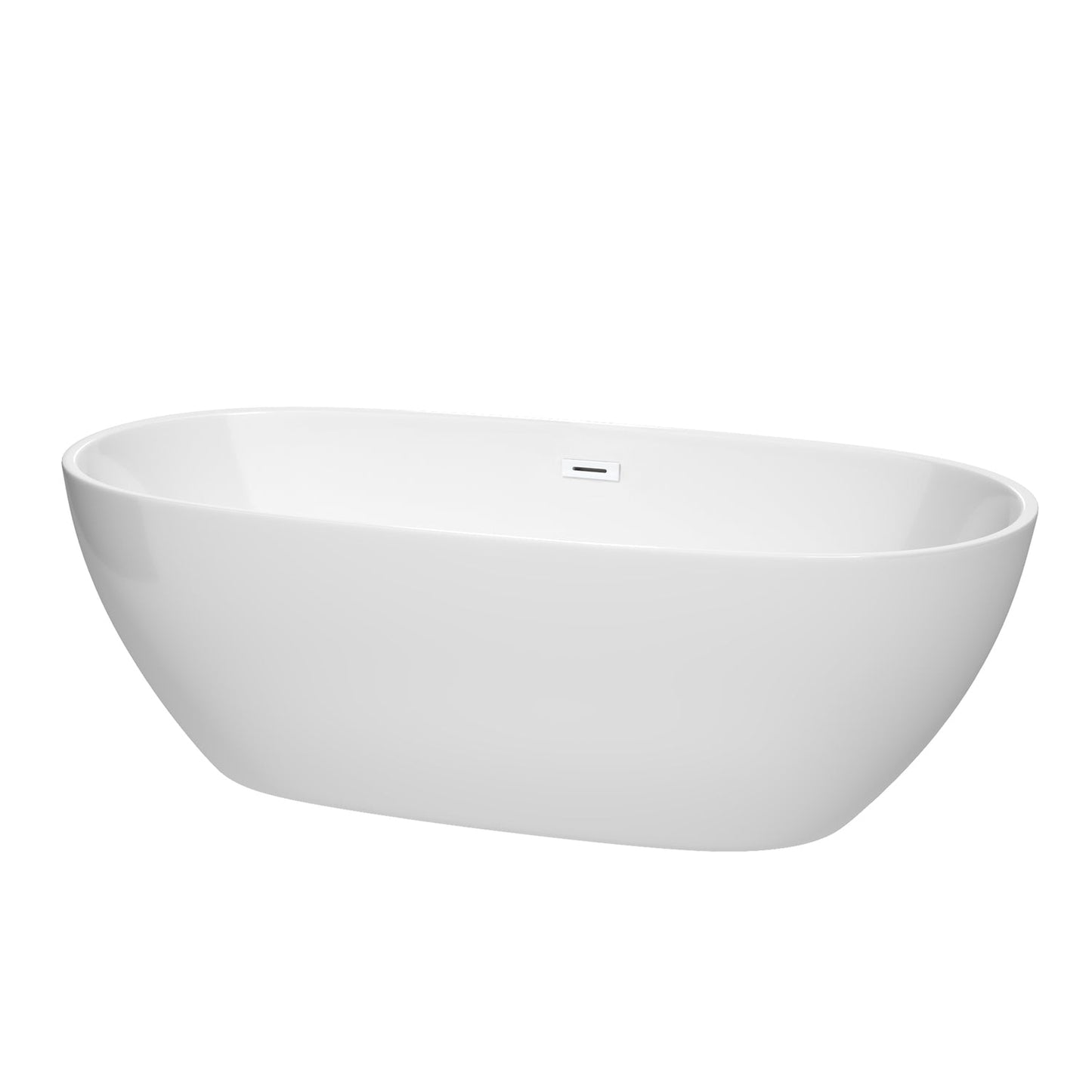 Wyndham Collection Juno 71" Freestanding Bathtub in White With Shiny White Drain and Overflow Trim