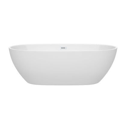 Wyndham Collection Juno 71" Freestanding Bathtub in White With Shiny White Drain and Overflow Trim