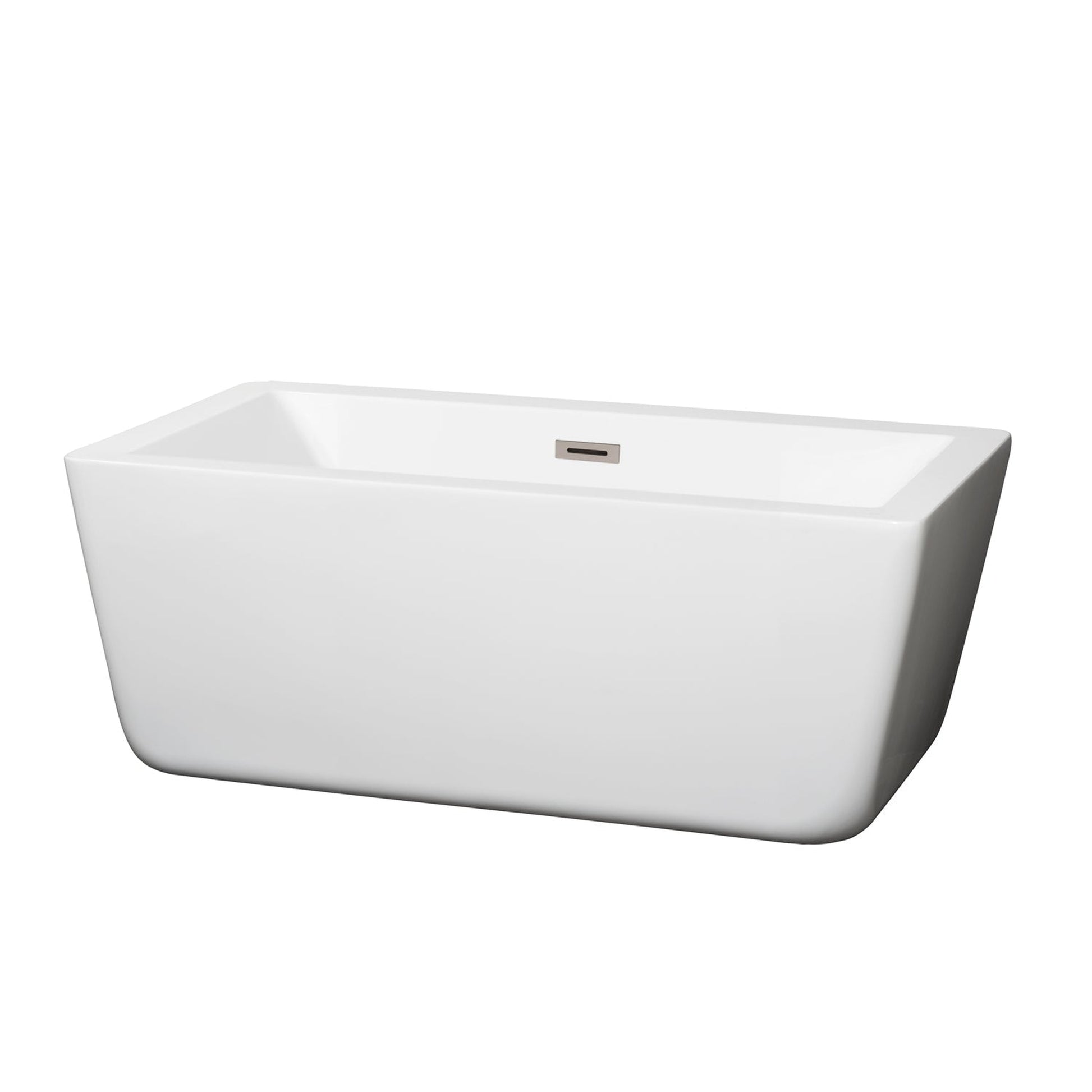 Wyndham Collection Laura 59" Freestanding Bathtub in White With Brushed Nickel Drain and Overflow Trim