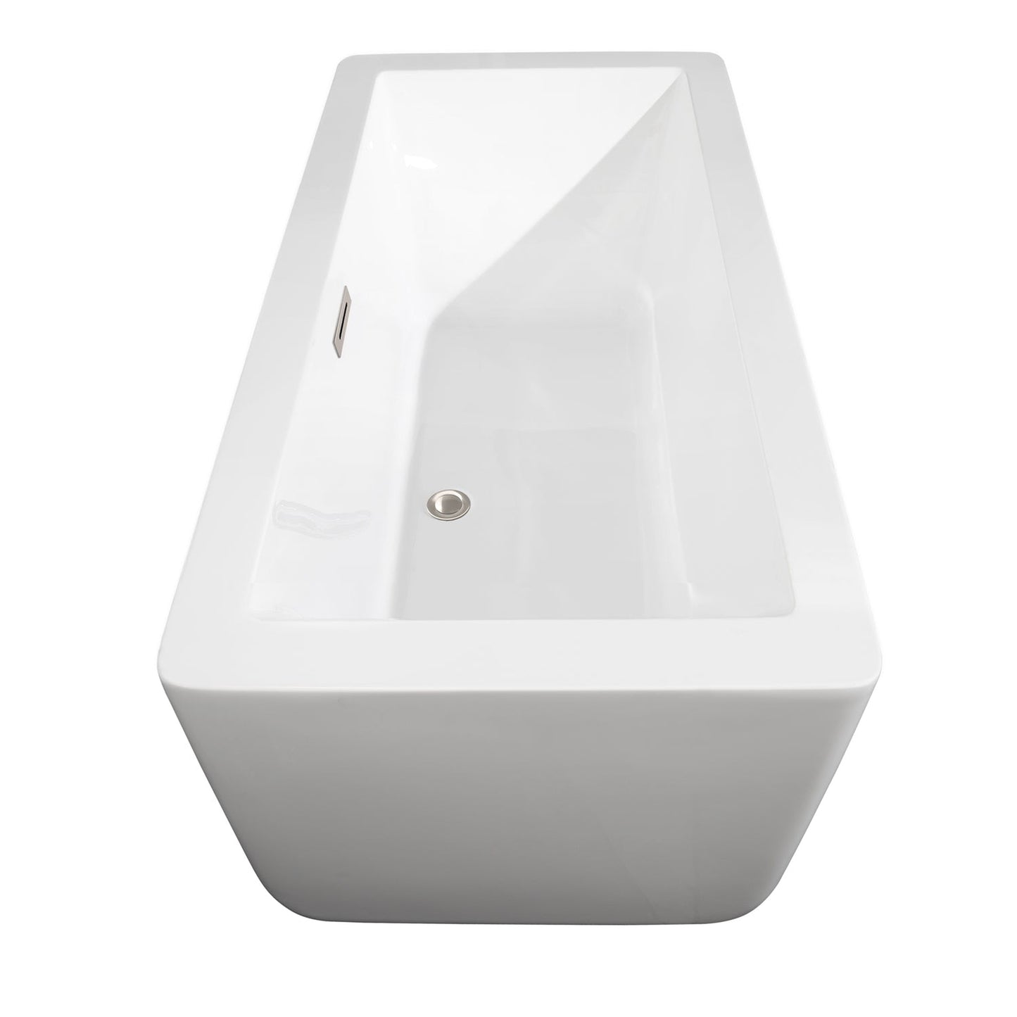 Wyndham Collection Laura 59" Freestanding Bathtub in White With Brushed Nickel Drain and Overflow Trim