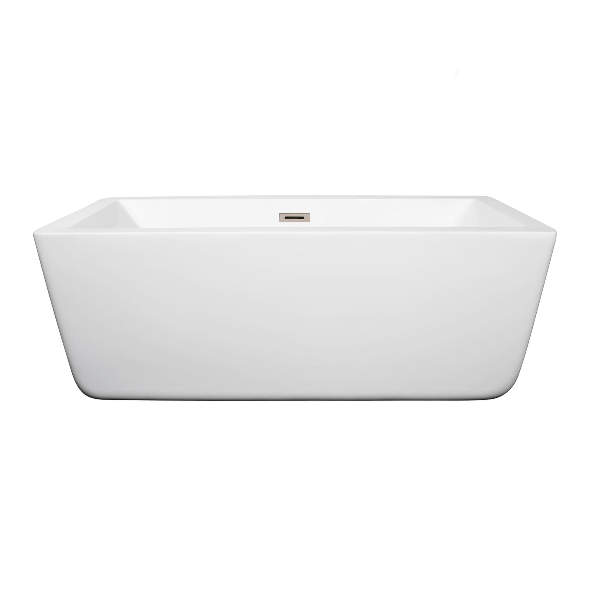 Wyndham Collection Laura 59" Freestanding Bathtub in White With Brushed Nickel Drain and Overflow Trim