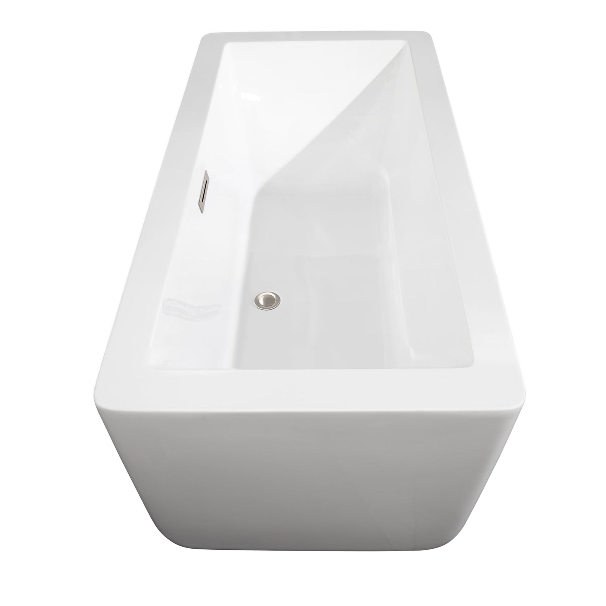 Wyndham Collection Laura 59" Freestanding Bathtub in White With Floor Mounted Faucet, Drain and Overflow Trim in Brushed Nickel