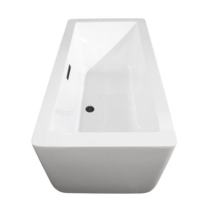 Wyndham Collection Laura 59" Freestanding Bathtub in White With Floor Mounted Faucet, Drain and Overflow Trim in Matte Black