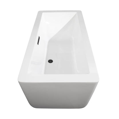 Wyndham Collection Laura 59" Freestanding Bathtub in White With Matte Black Drain and Overflow Trim