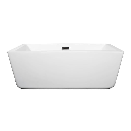 Wyndham Collection Laura 59" Freestanding Bathtub in White With Matte Black Drain and Overflow Trim