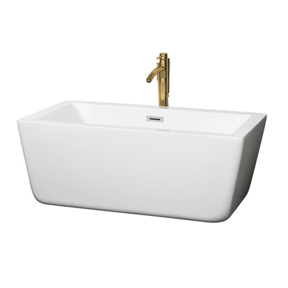 Wyndham Collection Laura 59" Freestanding Bathtub in White With Polished Chrome Trim and Floor Mounted Faucet in Brushed Gold