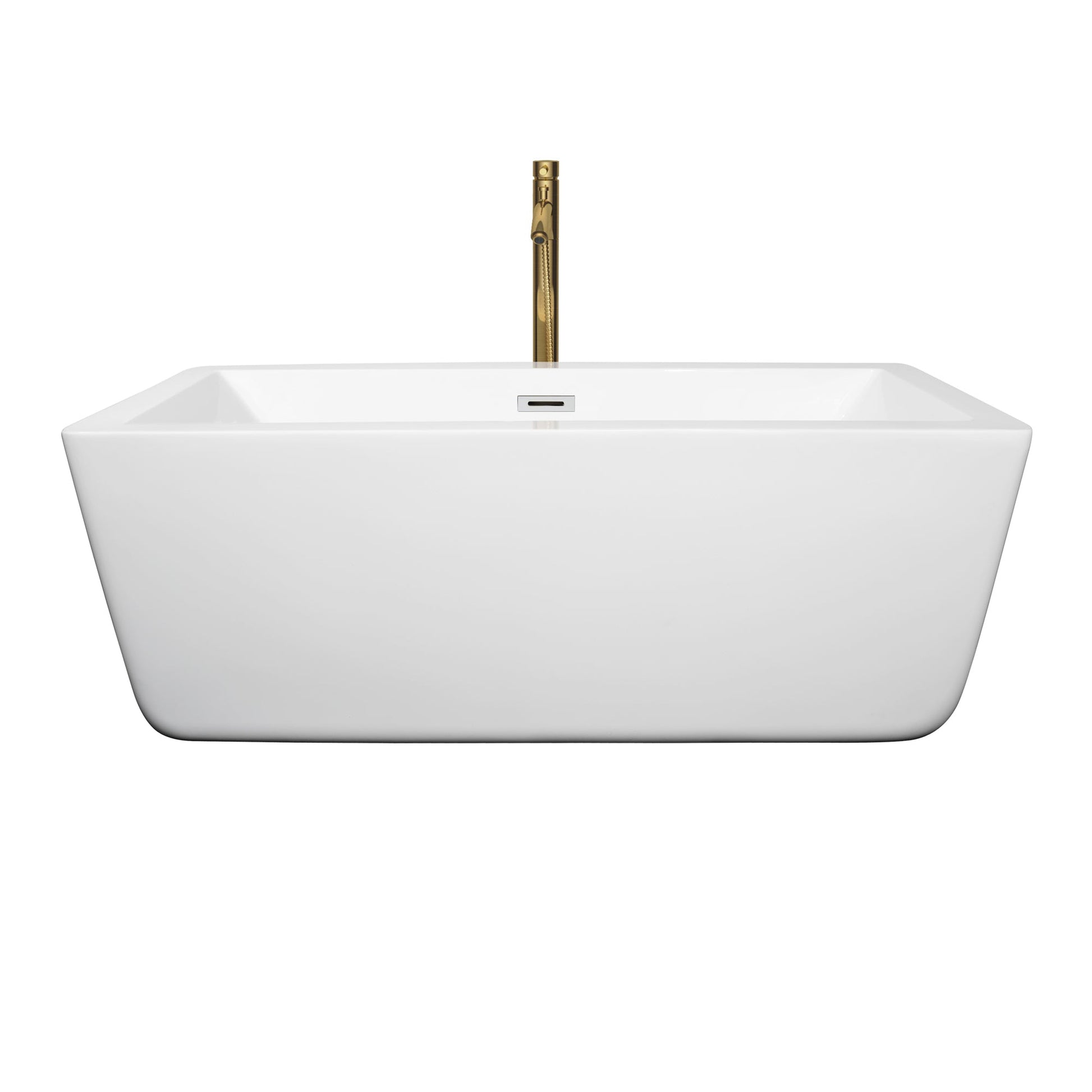 Wyndham Collection Laura 59" Freestanding Bathtub in White With Polished Chrome Trim and Floor Mounted Faucet in Brushed Gold