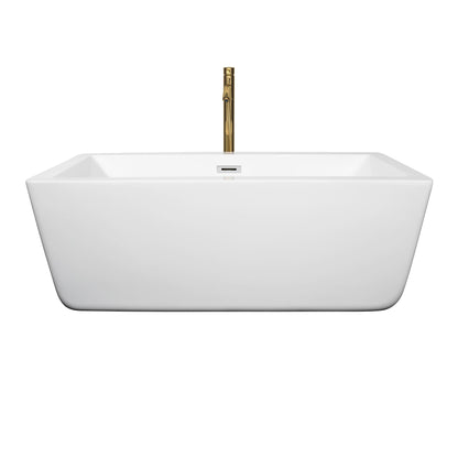 Wyndham Collection Laura 59" Freestanding Bathtub in White With Polished Chrome Trim and Floor Mounted Faucet in Brushed Gold