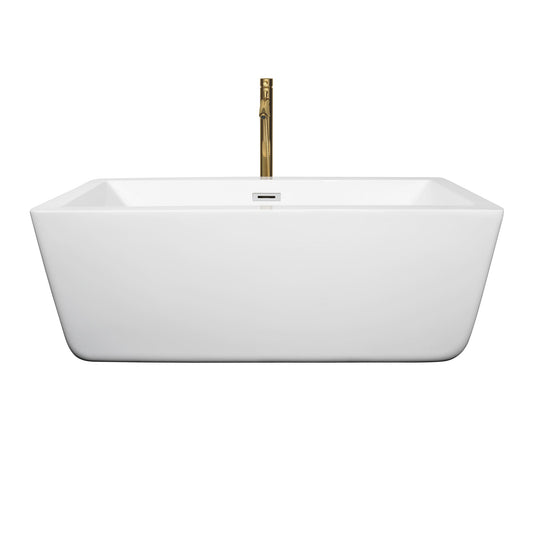 Wyndham Collection Laura 59" Freestanding Bathtub in White With Polished Chrome Trim and Floor Mounted Faucet in Brushed Gold