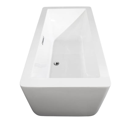 Wyndham Collection Laura 59" Freestanding Bathtub in White With Polished Chrome Trim and Floor Mounted Faucet in Matte Black