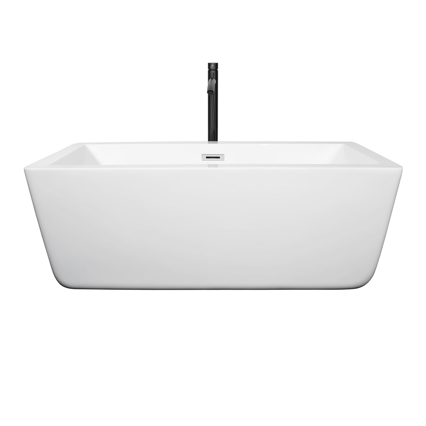 Wyndham Collection Laura 59" Freestanding Bathtub in White With Polished Chrome Trim and Floor Mounted Faucet in Matte Black