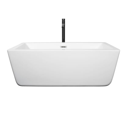 Wyndham Collection Laura 59" Freestanding Bathtub in White With Polished Chrome Trim and Floor Mounted Faucet in Matte Black