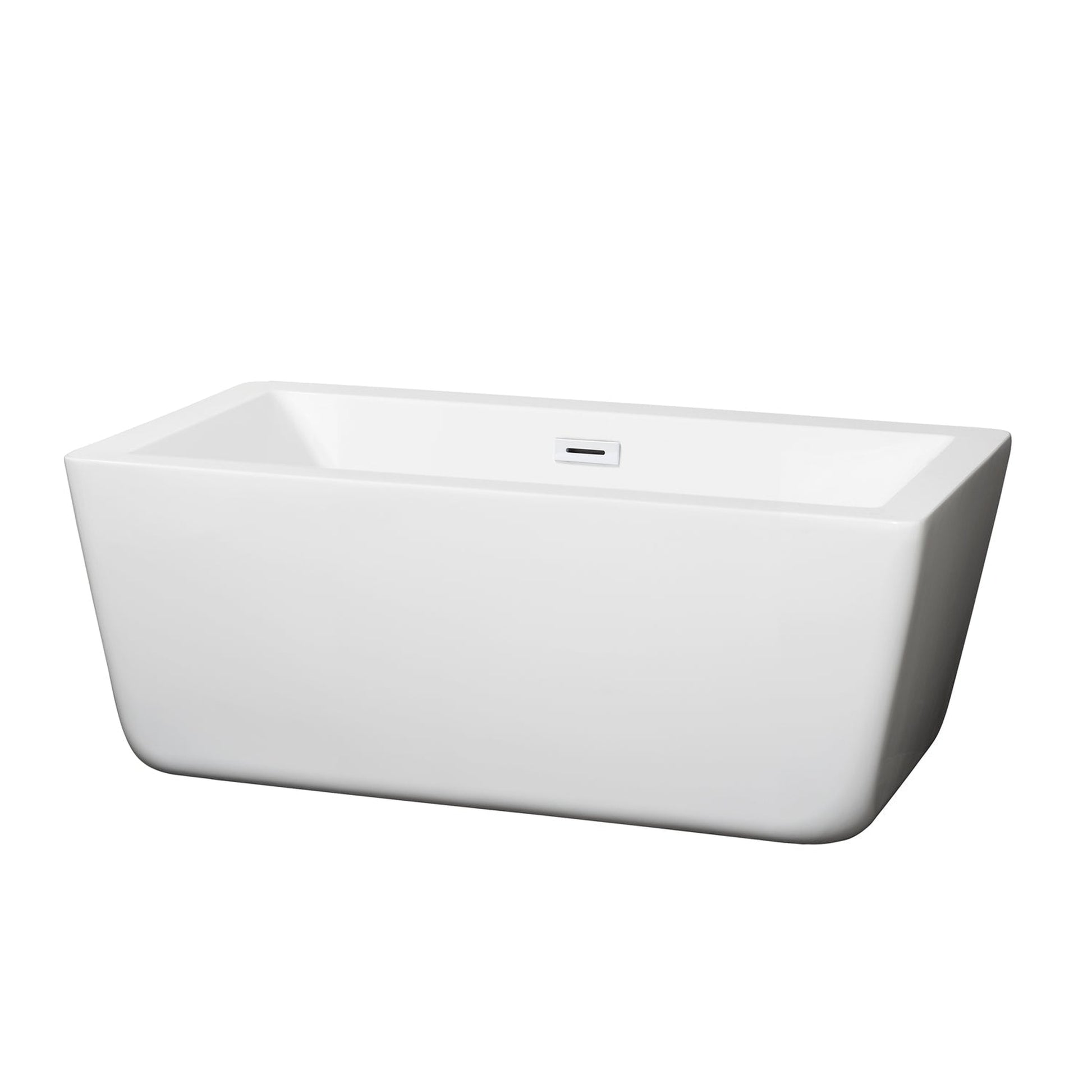 Wyndham Collection Laura 59" Freestanding Bathtub in White With Shiny White Drain and Overflow Trim
