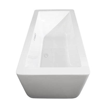 Wyndham Collection Laura 59" Freestanding Bathtub in White With Shiny White Drain and Overflow Trim