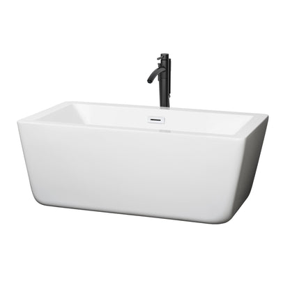 Wyndham Collection Laura 59" Freestanding Bathtub in White With Shiny White Trim and Floor Mounted Faucet in Matte Black