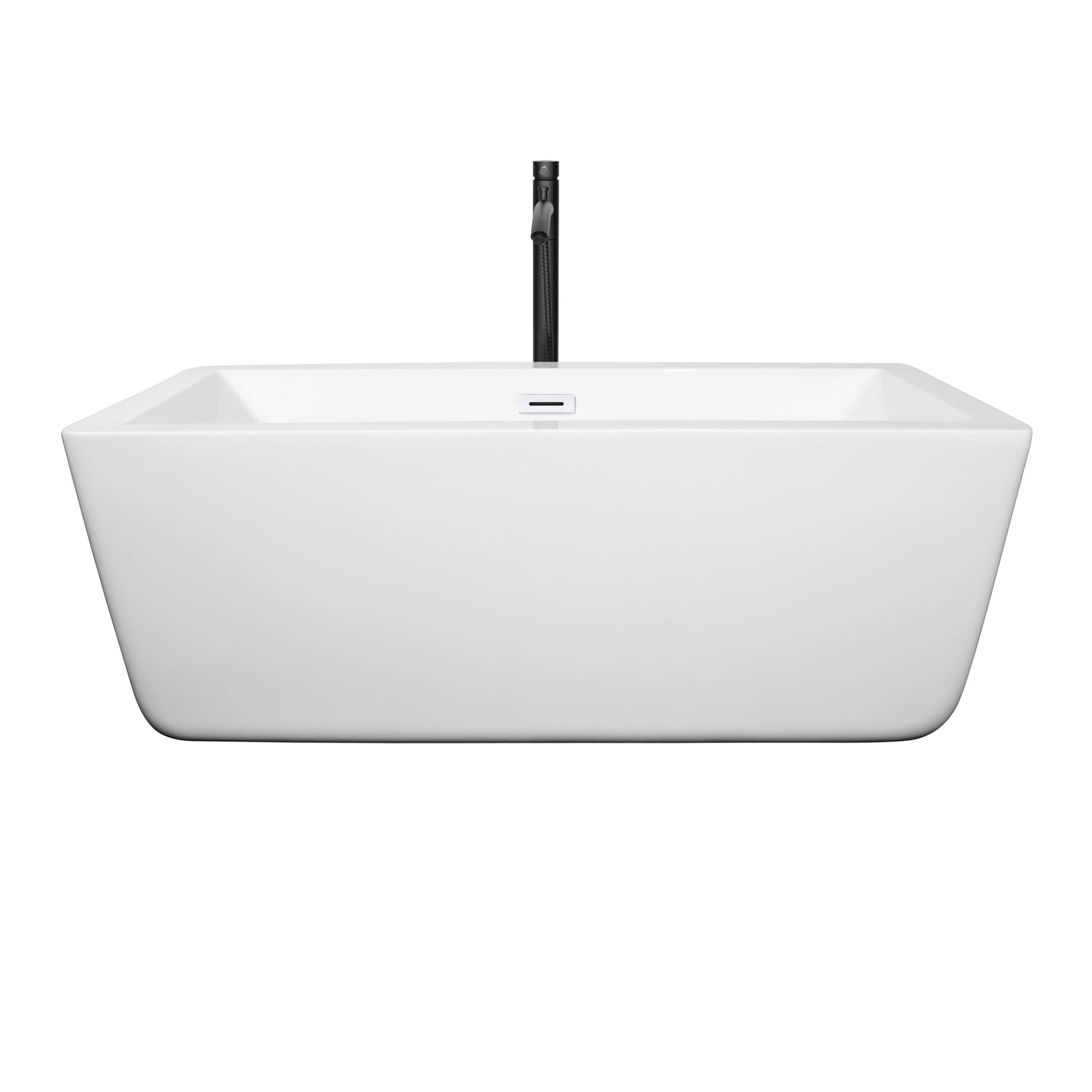 Wyndham Collection Laura 59" Freestanding Bathtub in White With Shiny White Trim and Floor Mounted Faucet in Matte Black