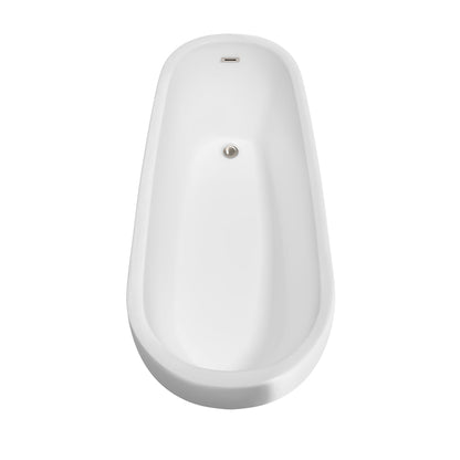 Wyndham Collection Margaret 66" Freestanding Bathtub in White With Brushed Nickel Drain and Overflow Trim
