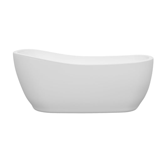 Wyndham Collection Margaret 66" Freestanding Bathtub in White With Brushed Nickel Drain and Overflow Trim