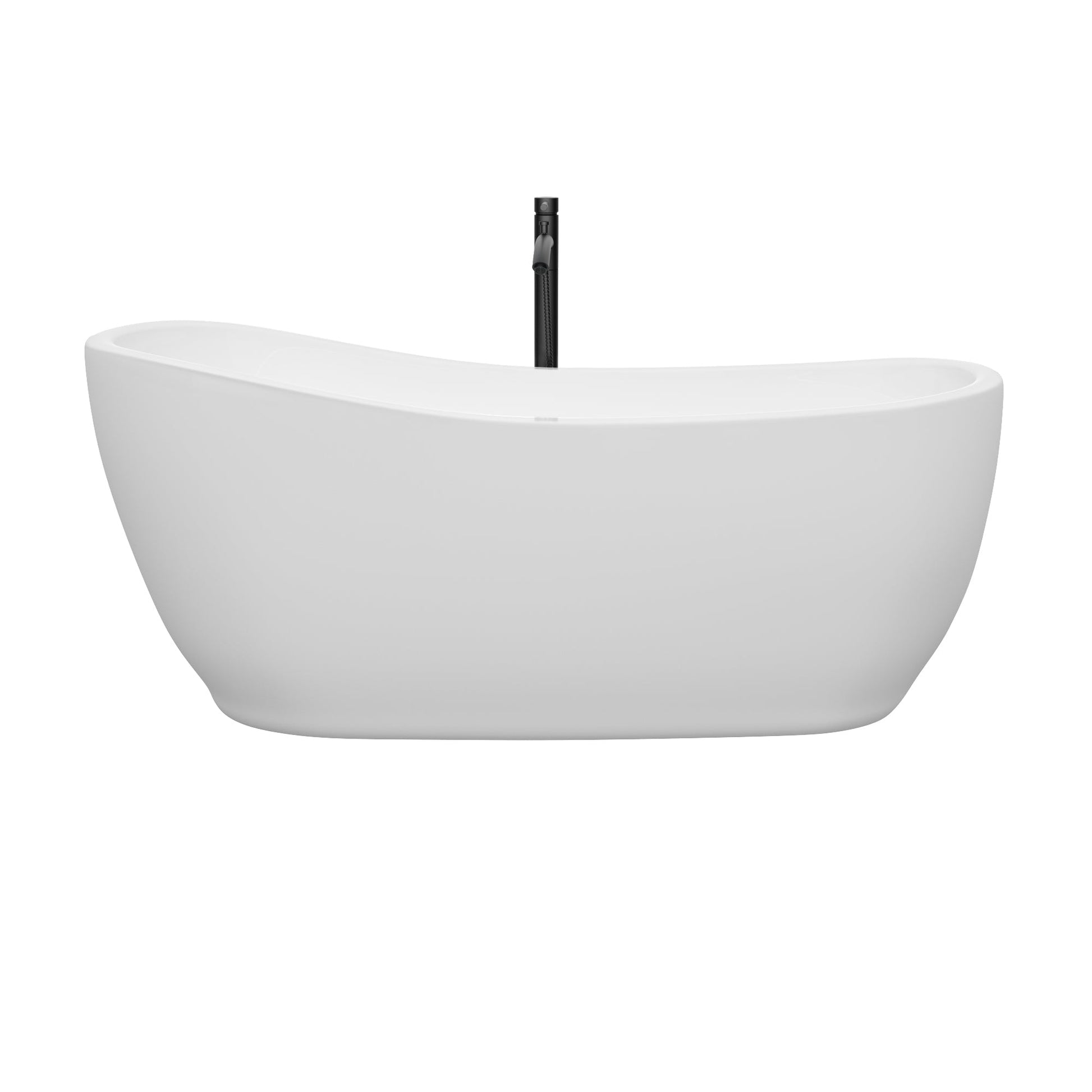 Wyndham Collection Margaret 66" Freestanding Bathtub in White With Floor Mounted Faucet, Drain and Overflow Trim in Matte Black