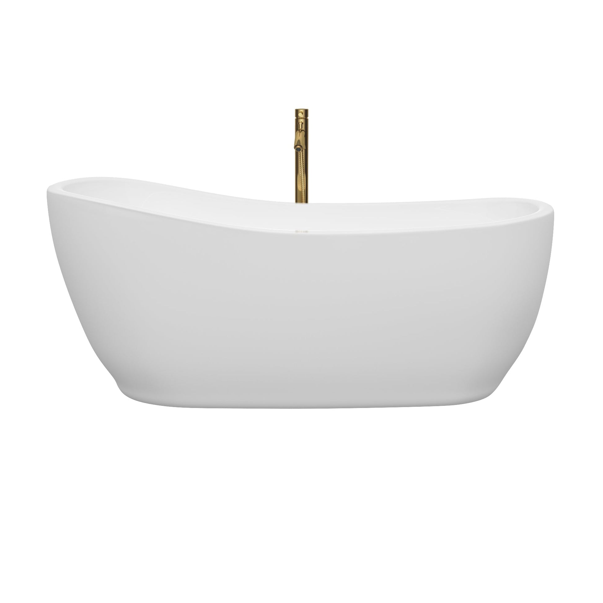Wyndham Collection Margaret 66" Freestanding Bathtub in White With Polished Chrome Trim and Floor Mounted Faucet in Brushed Gold