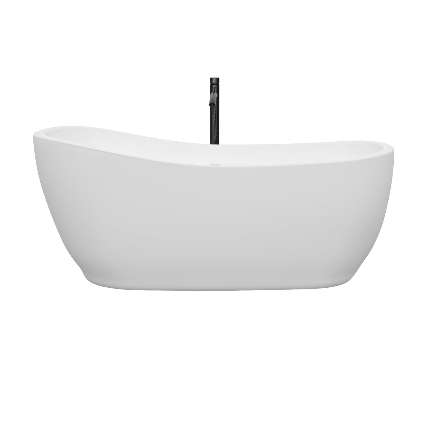 Wyndham Collection Margaret 66" Freestanding Bathtub in White With Shiny White Trim and Floor Mounted Faucet in Matte Black