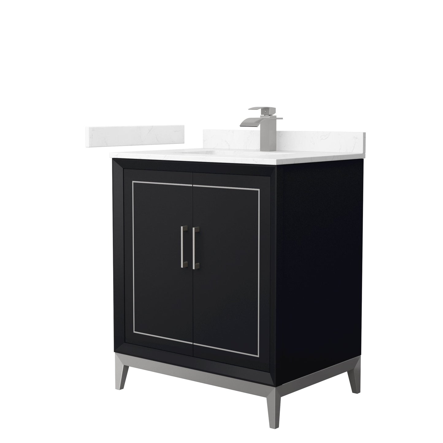 Wyndham Collection Marlena 30" Single Bathroom Vanity in Black, Carrara Cultured Marble Countertop, Undermount Square Sink, Brushed Nickel Trim