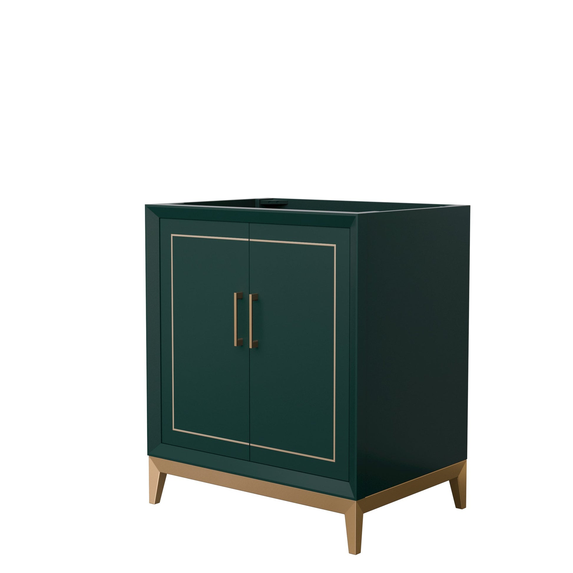 Wyndham Collection Marlena 30" Single Bathroom Vanity in Green, No Countertop, No Sink, Satin Bronze Trim