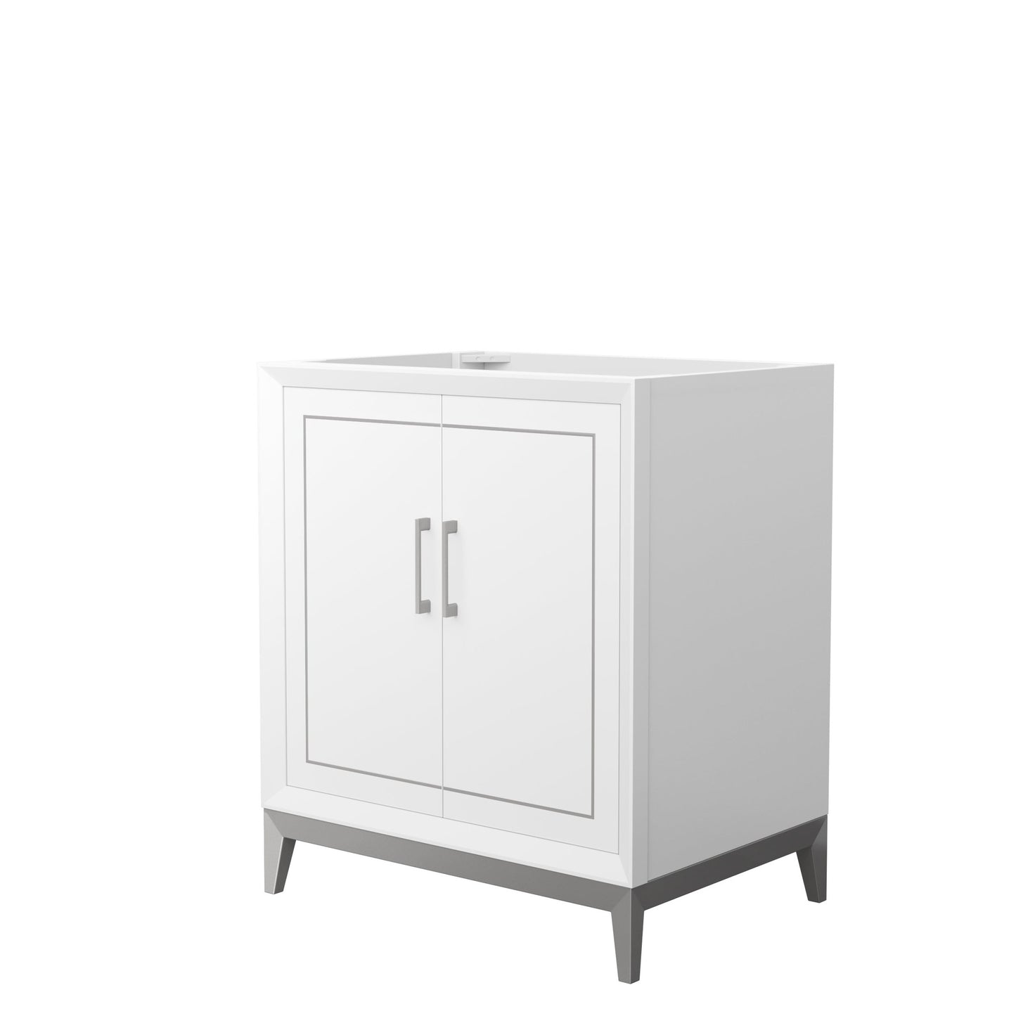 Wyndham Collection Marlena 30" Single Bathroom Vanity in White, No Countertop, No Sink, Brushed Nickel Trim