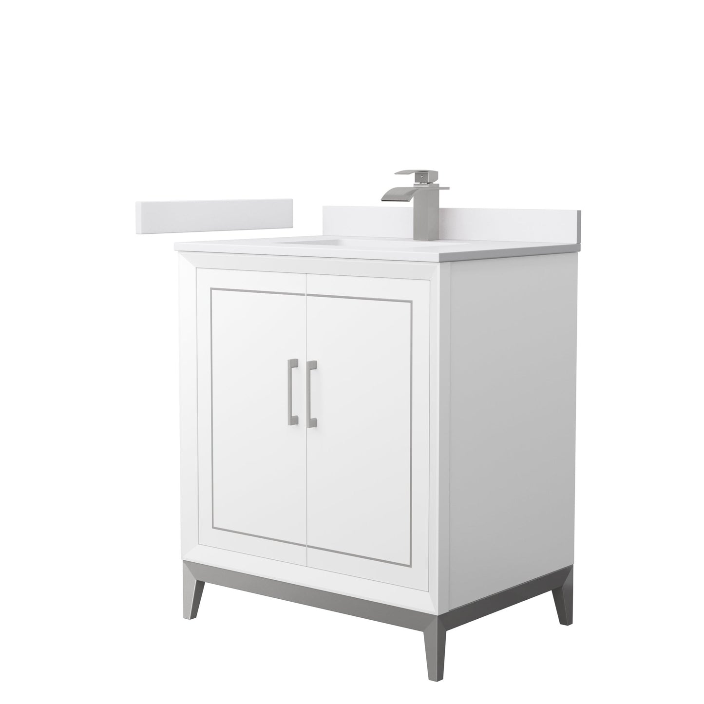 Wyndham Collection Marlena 30" Single Bathroom Vanity in White, White Cultured Marble Countertop, Undermount Square Sink, Brushed Nickel Trim