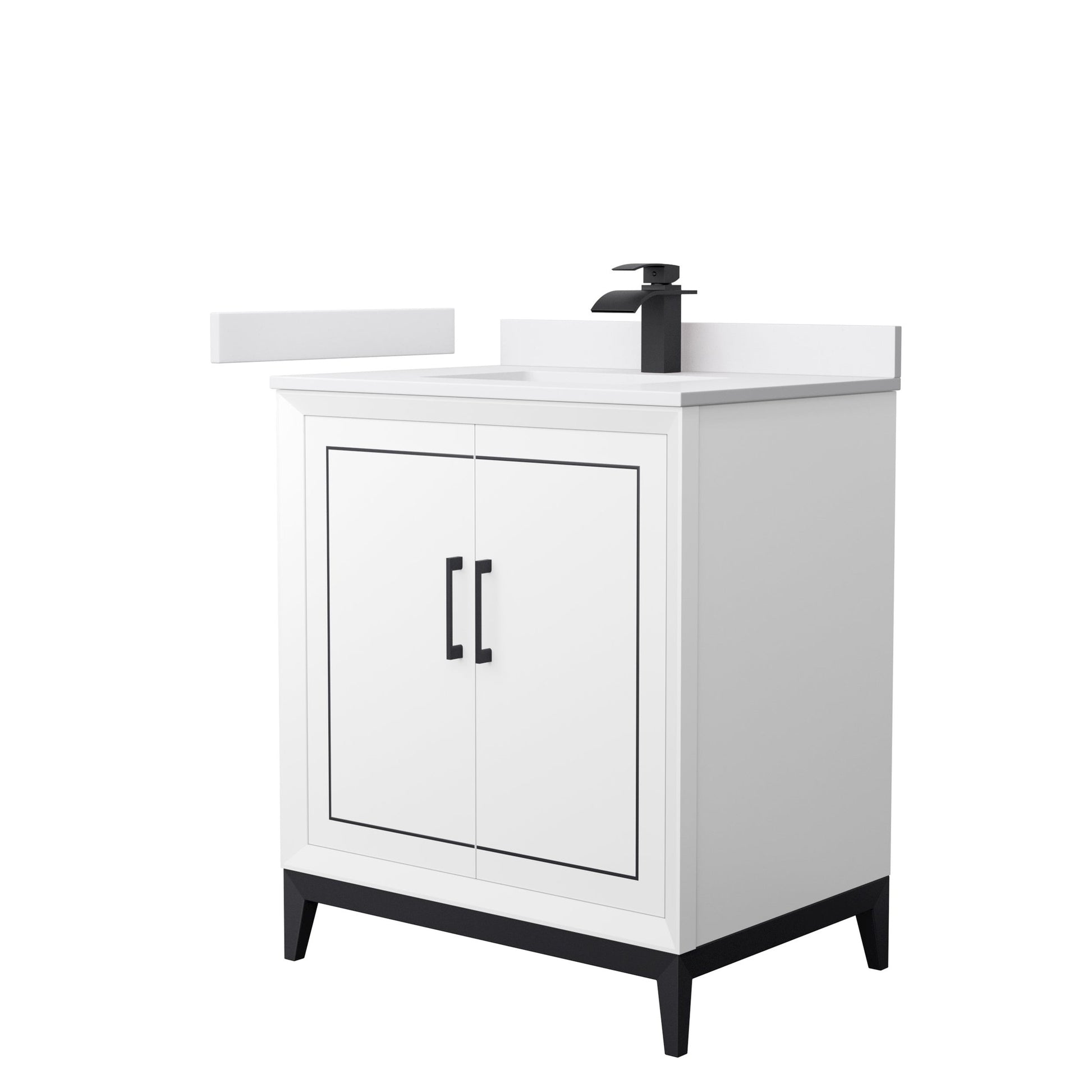 Wyndham Collection Marlena 30" Single Bathroom Vanity in White, White Cultured Marble Countertop, Undermount Square Sink, Matte Black Trim