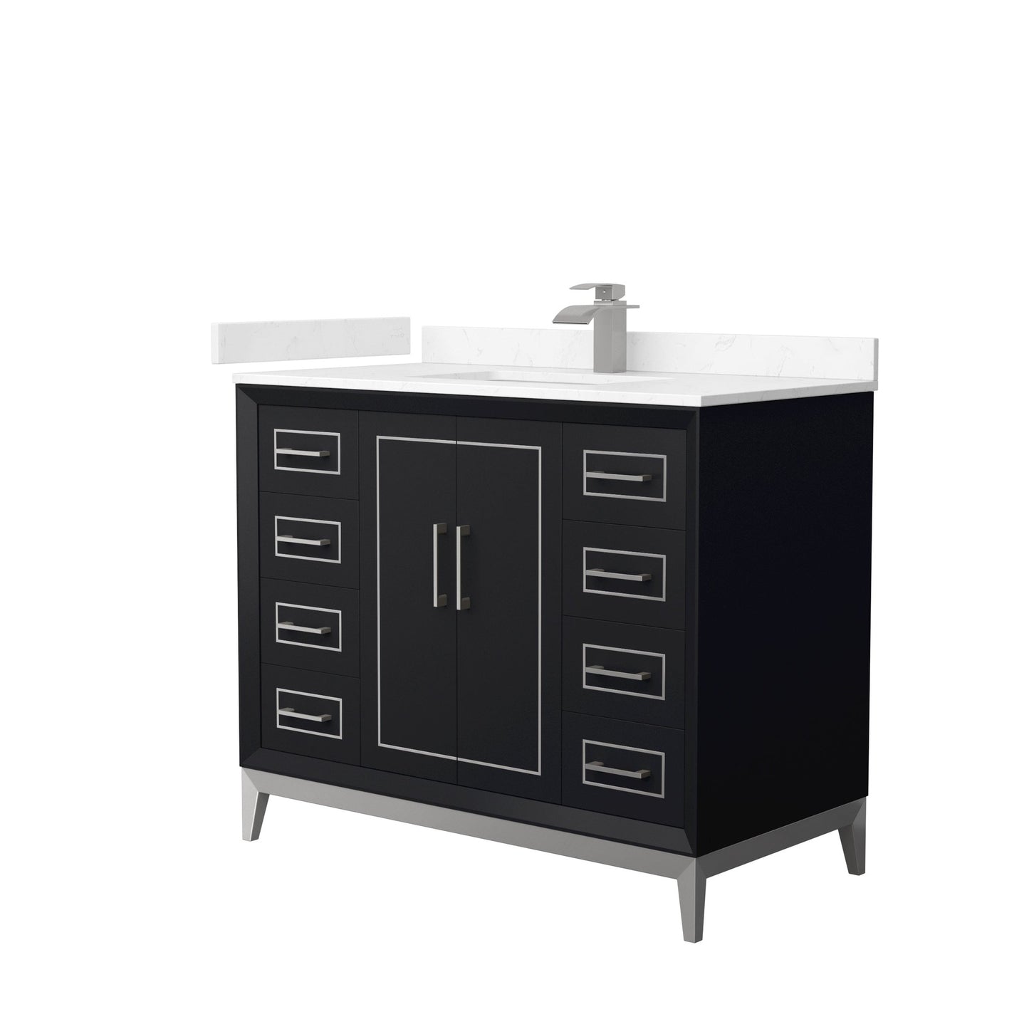 Wyndham Collection Marlena 42" Single Bathroom Vanity in Black, Carrara Cultured Marble Countertop, Undermount Square Sink, Brushed Nickel Trim