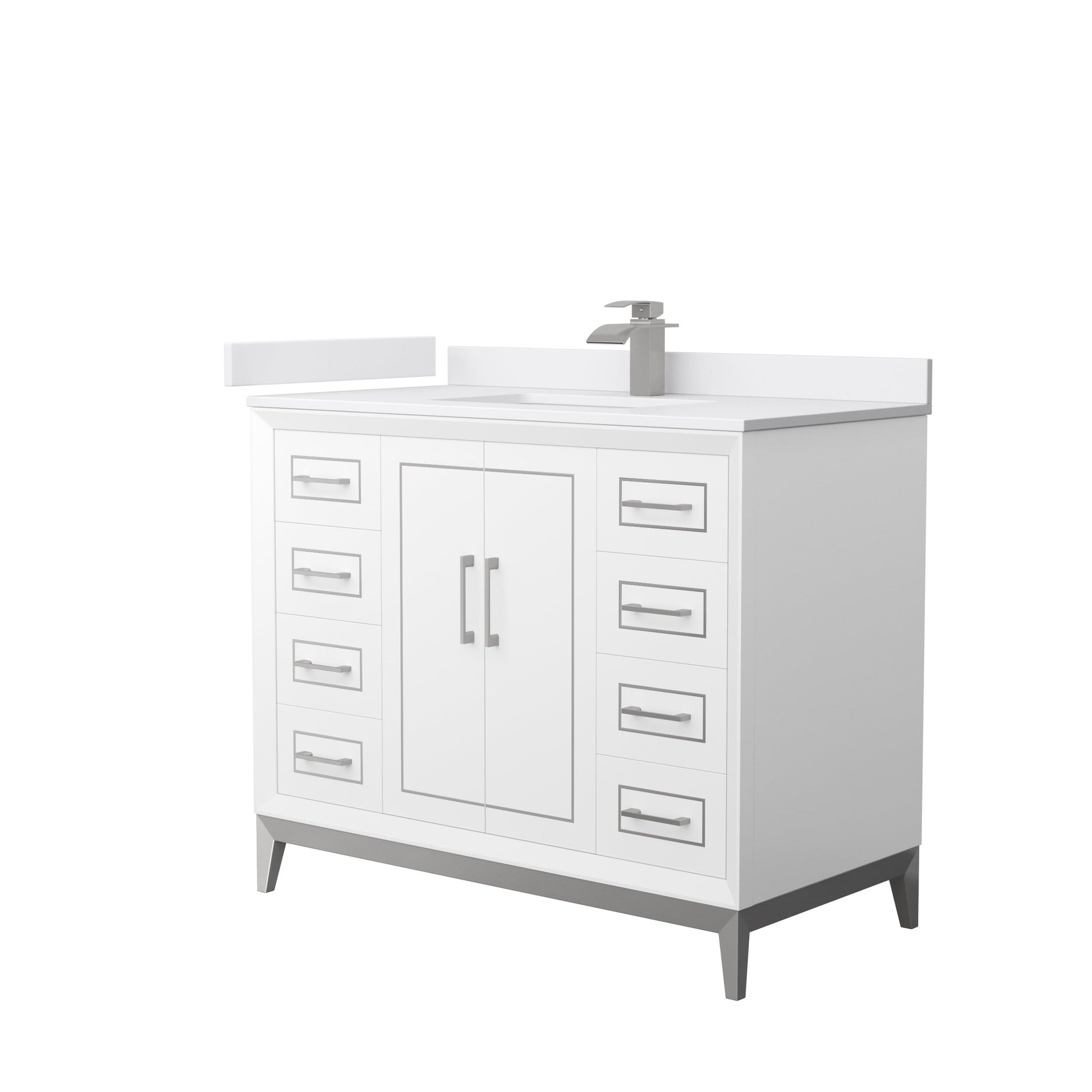 Wyndham Collection Marlena 42" Single Bathroom Vanity in White, White Cultured Marble Countertop, Undermount Square Sink, Brushed Nickel Trim