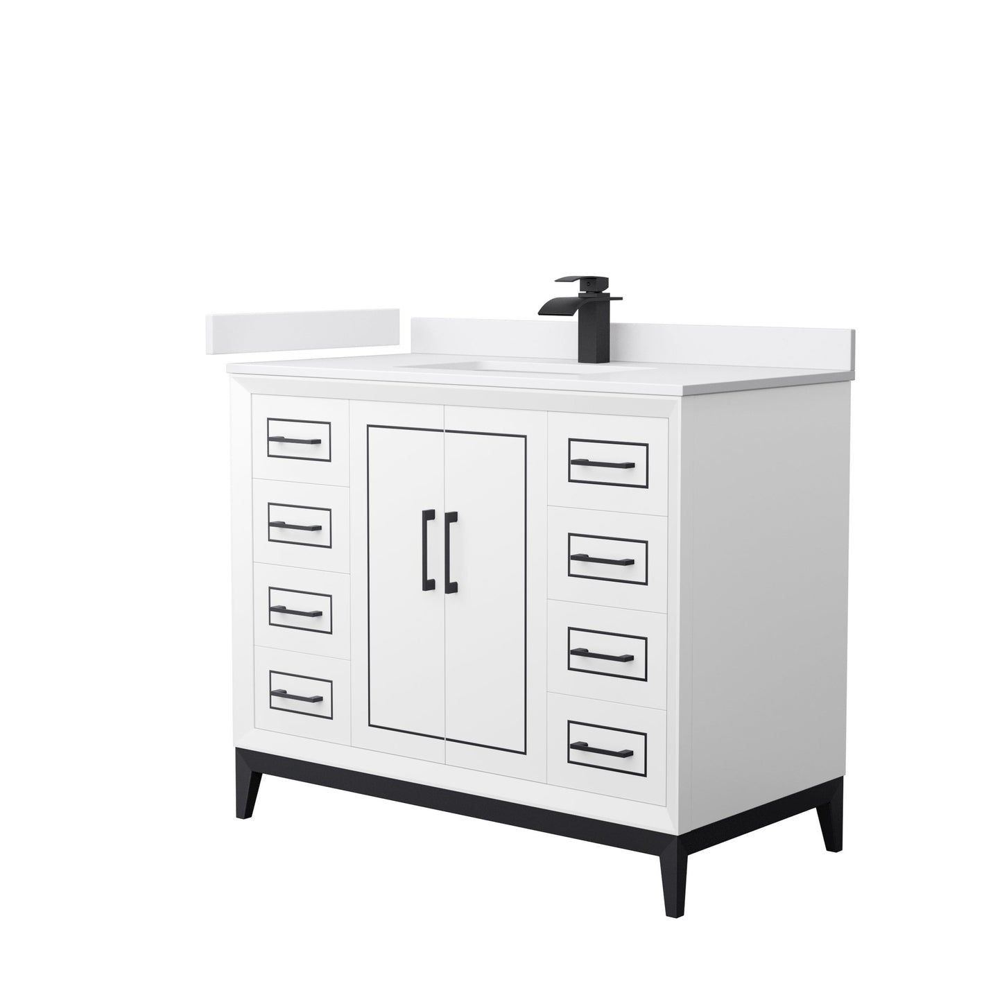 Wyndham Collection Marlena 42" Single Bathroom Vanity in White, White Cultured Marble Countertop, Undermount Square Sink, Matte Black Trim