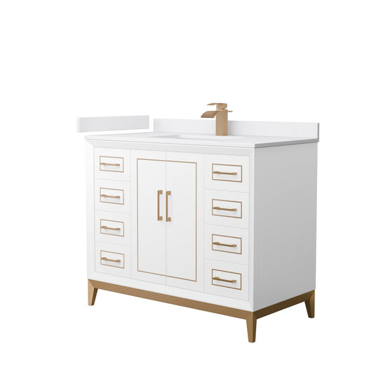 Wyndham Collection Marlena 42" Single Bathroom Vanity in White, White Cultured Marble Countertop, Undermount Square Sink, Satin Bronze Trim