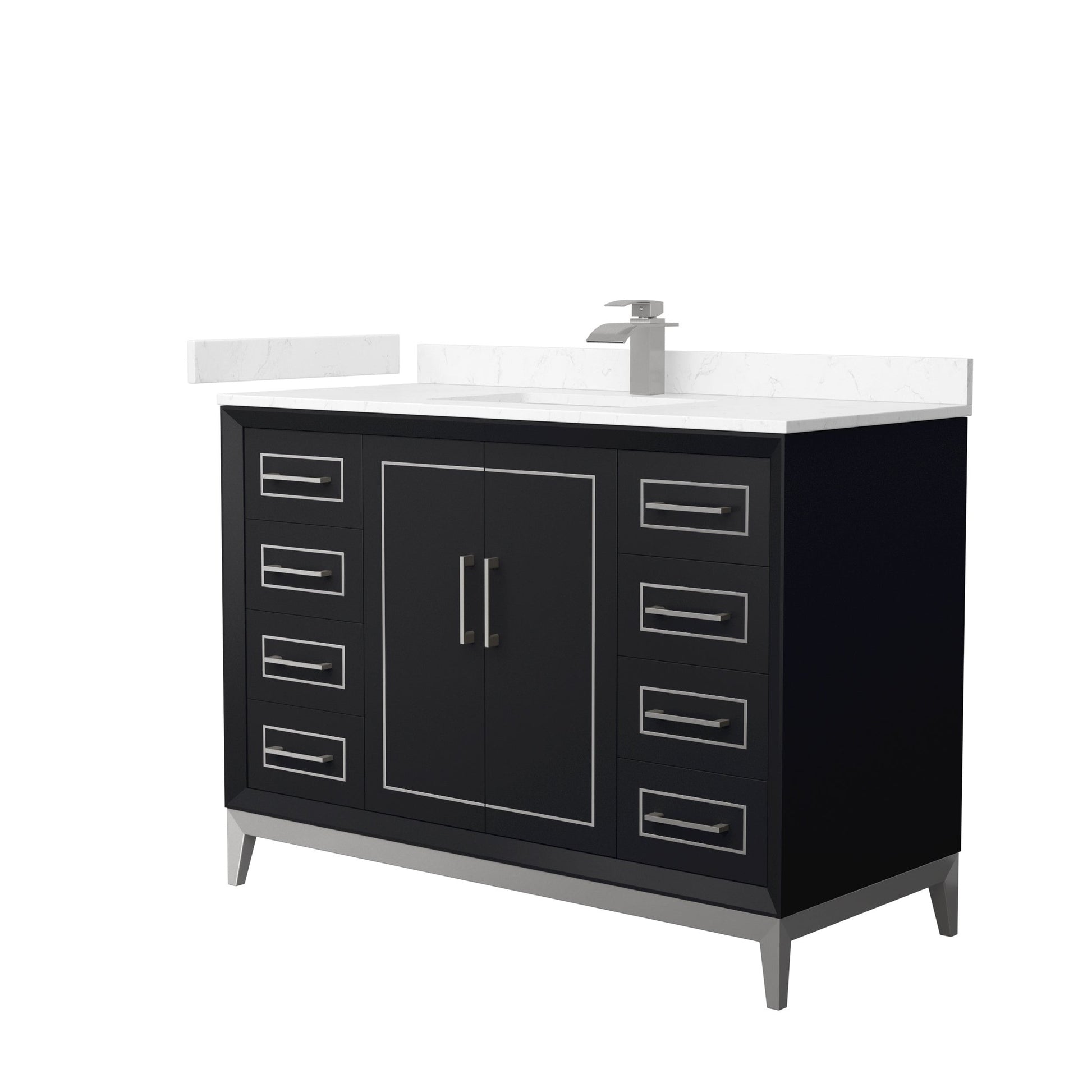 Wyndham Collection Marlena 48" Single Bathroom Vanity in Black, Carrara Cultured Marble Countertop, Undermount Square Sink, Brushed Nickel Trim