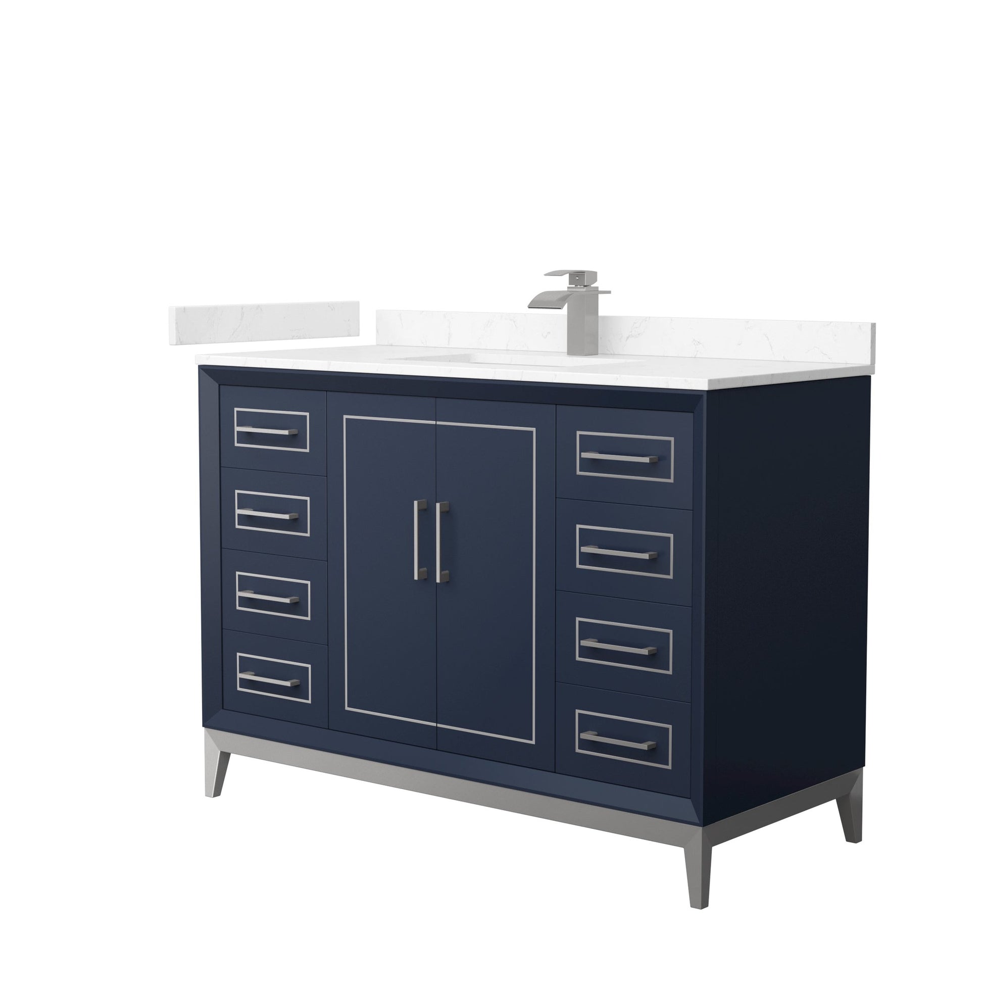 Wyndham Collection Marlena 48" Single Bathroom Vanity in Dark Blue, Carrara Cultured Marble Countertop, Undermount Square Sink, Brushed Nickel Trim