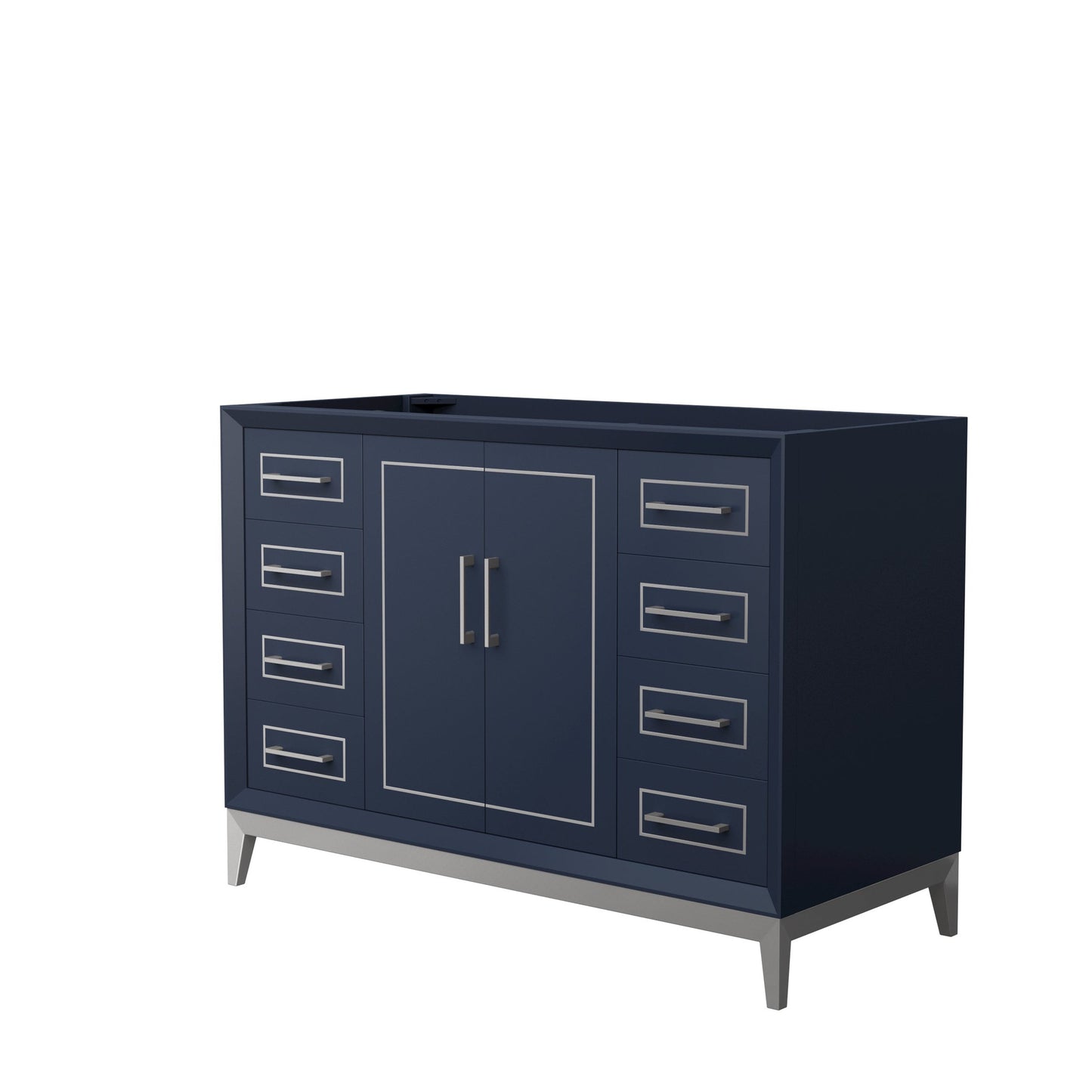 Wyndham Collection Marlena 48" Single Bathroom Vanity in Dark Blue, No Countertop, No Sink, Brushed Nickel Trim