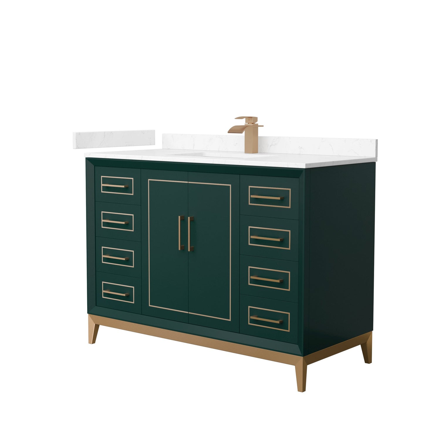 Wyndham Collection Marlena 48" Single Bathroom Vanity in Green, Carrara Cultured Marble Countertop, Undermount Square Sink, Satin Bronze Trim